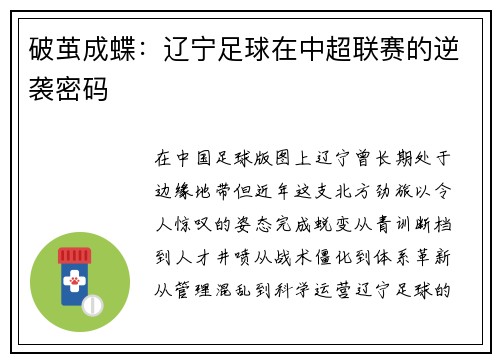 破茧成蝶：辽宁足球在中超联赛的逆袭密码