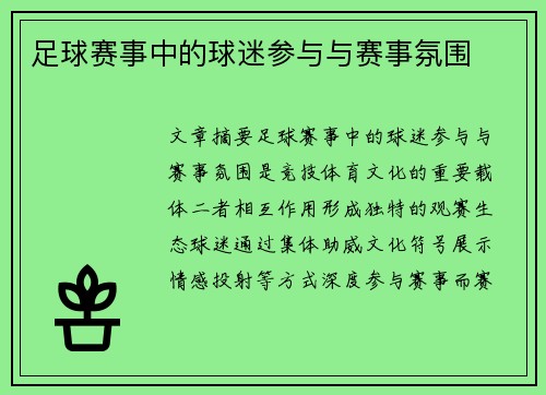 足球赛事中的球迷参与与赛事氛围
